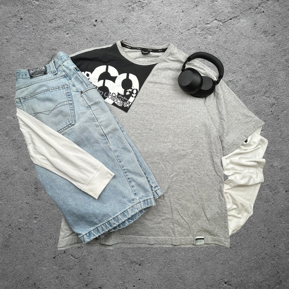 Sean John Collection Vintage Y2K‎ Graphic T-Shirt Grey Black XXL Boxy Streetwear